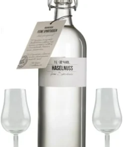BIRKENHOF Haselnuss Geschenkset | 40% Vol. | 1000ml | Inkl. 2 Gläsern | Verschiedene Geschenkoptionen (ohne Geschenkverpackung, Tastingglas)