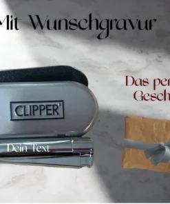 Clipper Metall Feuerzeug Jet Flame Silver mit Gravur Metallbox Wunschgravur