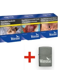 1 Stange WINSTON Blue BP 6XL 20,00 Euro (3×58) + Winston Zippo Feuerzeug+Wunschgravur