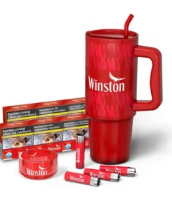 2x Stangen Winston Red (3×58) + 4 x Clipper + 1x Glasaschenbecher + 1 x Trinkbecher