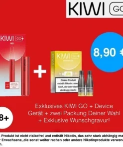 1+1 | 1x Kiwi Go+ Plus Device Red+ 1x Kiwi Go Plus Pods Caramel Tobacco 20mg(2er Pack)