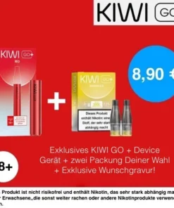 1+1 | 1x Kiwi Go+ Plus Device Red + 1x Kiwi Go Plus Pods Classic Tobacco 20mg(2er Pack)
