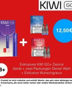 1+2 | Kiwi GO+ Device Purple + 2 Packs Kiwi Go+ Pods 20mg(2er-Pack)