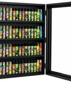 Sammlervitrine Holz schwarz für 72 Clipper-Feuerzeuge T:6.5 x B:42 x L:42cm (ohne Inhalt)
