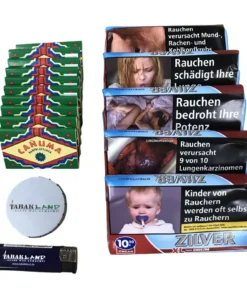 5x Zilver van DRUM Zwaar 50g + 10 Heftchen Canuma(100 Blatt) + Taschenascher + Feuerzeug